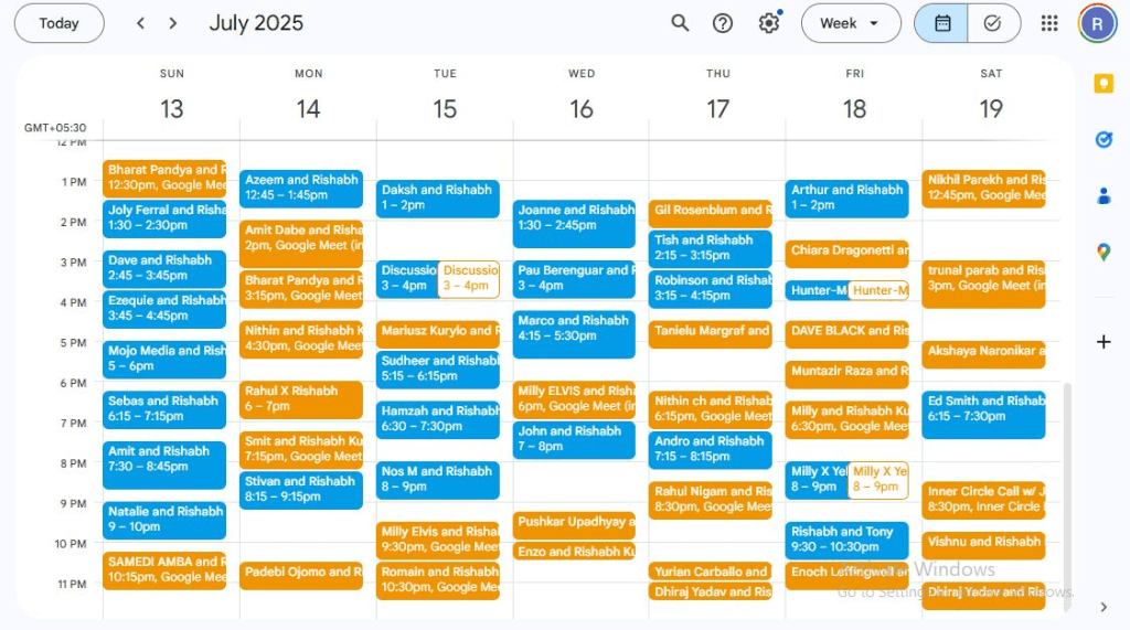 Calendar Results showing fully booked schedule